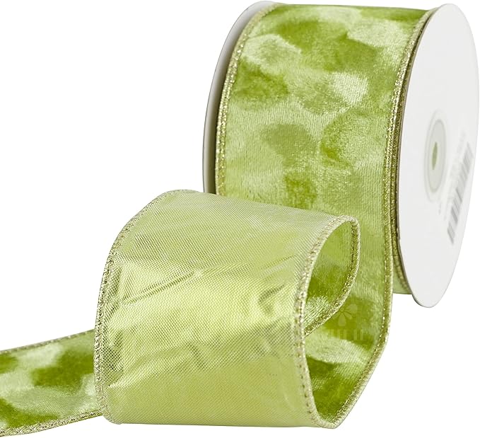 MEEDEE 2.5 inch Moss Green and Gold Velvet Ribbon 10 Yards Roll Two Tone Thick Wired Ribbon for Christmas Tree, Gift Wrapping, Velvet Bow, Wreaths, Crafts Supply, Seasonal Decorations