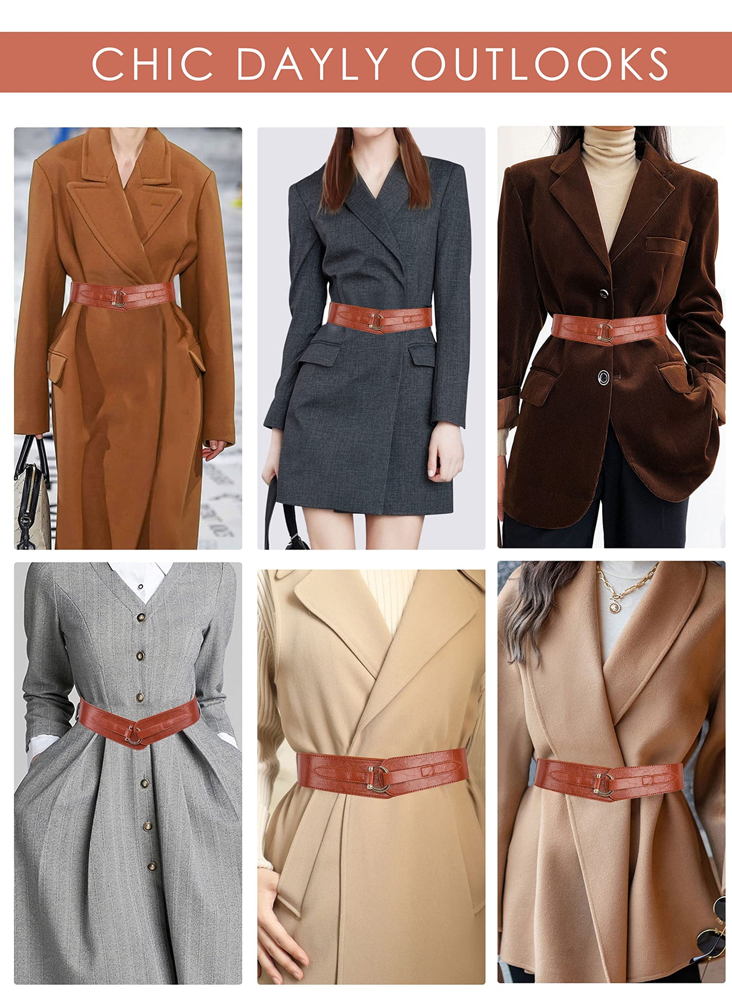 TeeYee Brown Leather Belts Elastic Renaissance Waist Stretch Retro Belt Vintage Fashion Medieval Fashion Hook Belt X-Large
