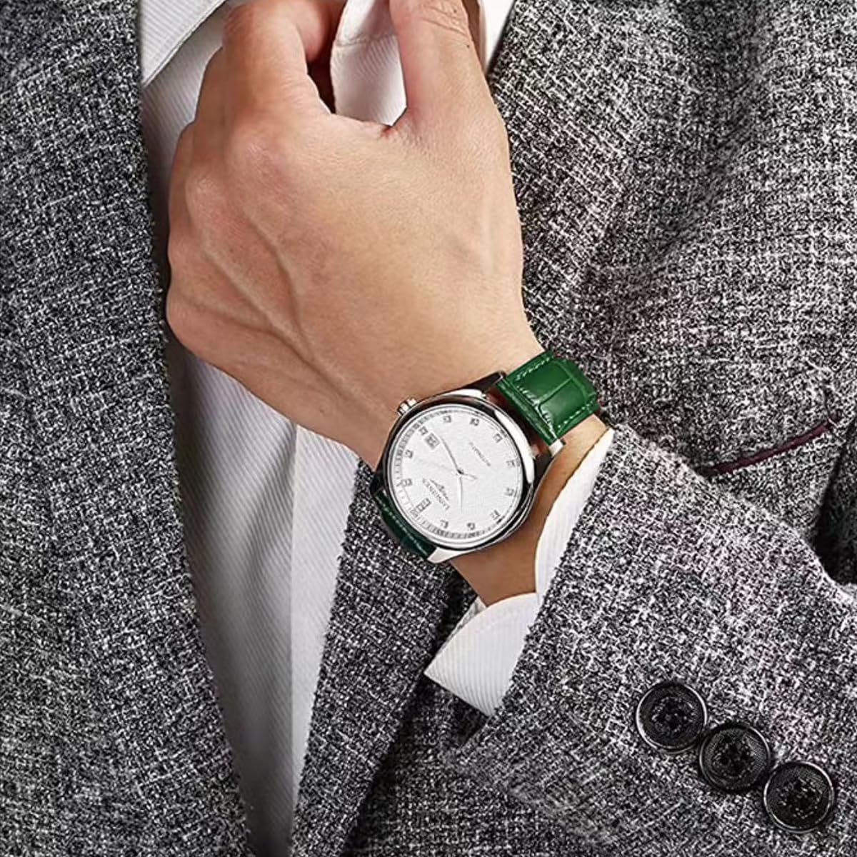 Genuine Leather Watch Bands, Italian Alligator Grain Embossed Watch Straps,Quick Release Replacement Deployment Buckle Leather Watch Straps 12mm 14mm 15mm 16mm 17mm 18mm 19mm 20mm 21mm 22mm 23mm 24mm (D-Green-silver, 22mm)