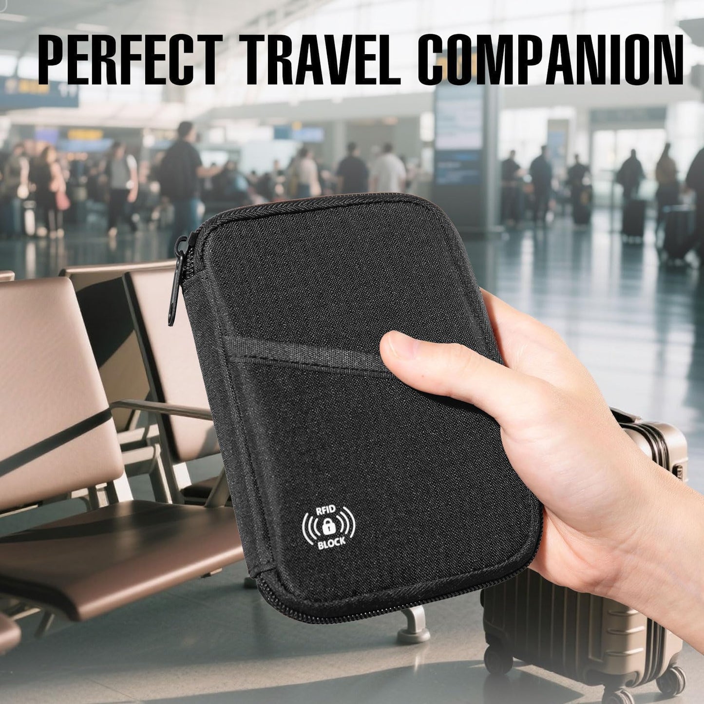 FIREDOG Passport Holder & Travel Wallet with RFID Blocking - Premium Document Organizer Case for Men and Women - Multiple Card Slots, Holds Passports, Cards, Tickets, ID, Cash Holder(Black)