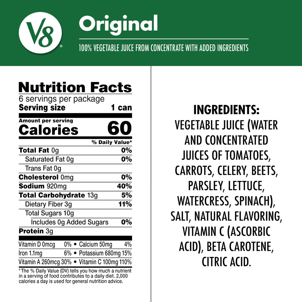 V8 Original 100% Vegetable Juice, 11.5 fl oz Can (24 Pack)