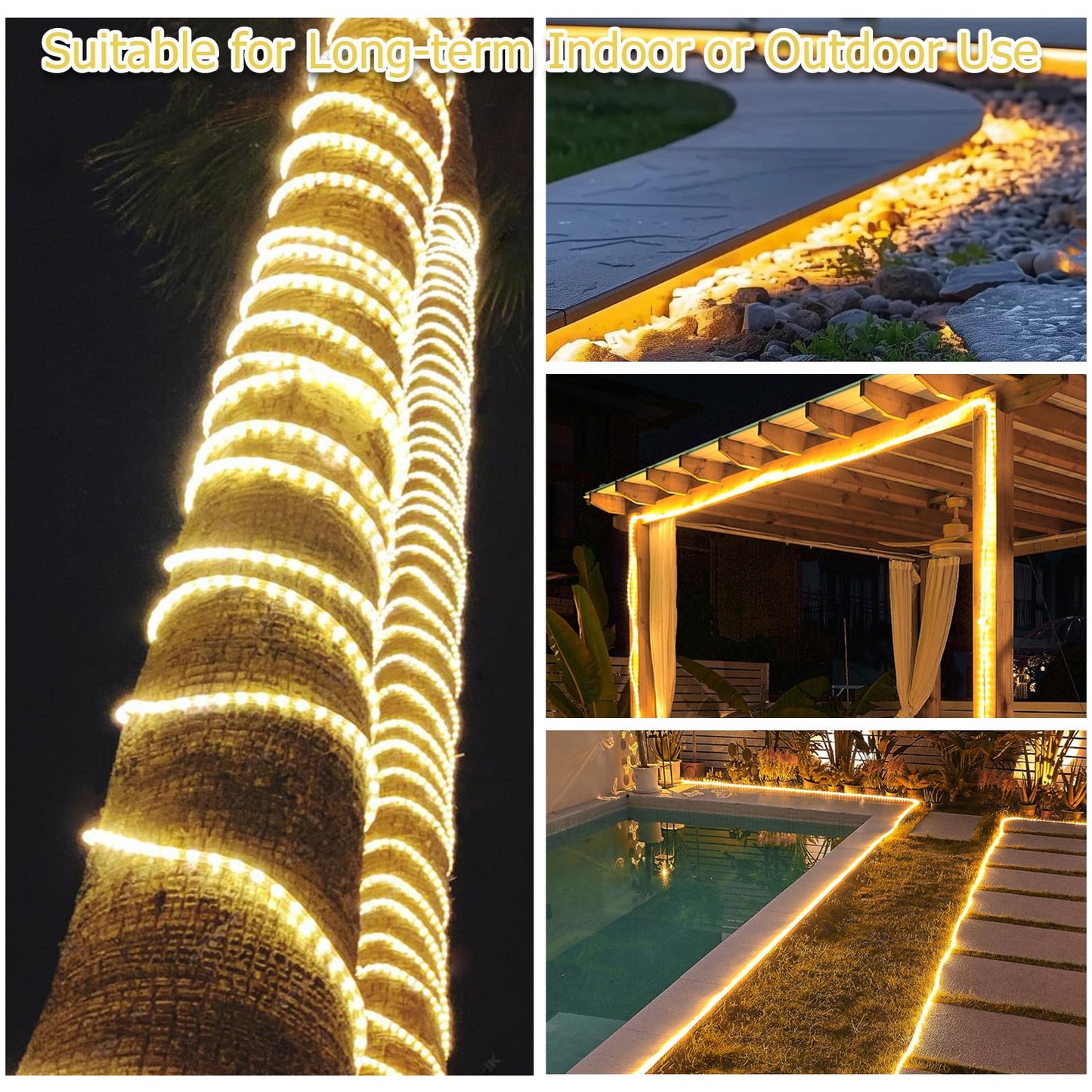Vigdur LED Rope Lights Outdoor - 18ft Warm White Rope Lights Waterproof with Connectable Clear Plastic Tube, Flexible LED Tube Lights for Garden, Patio, Pool, Bedroom, Party (216 LEDs)