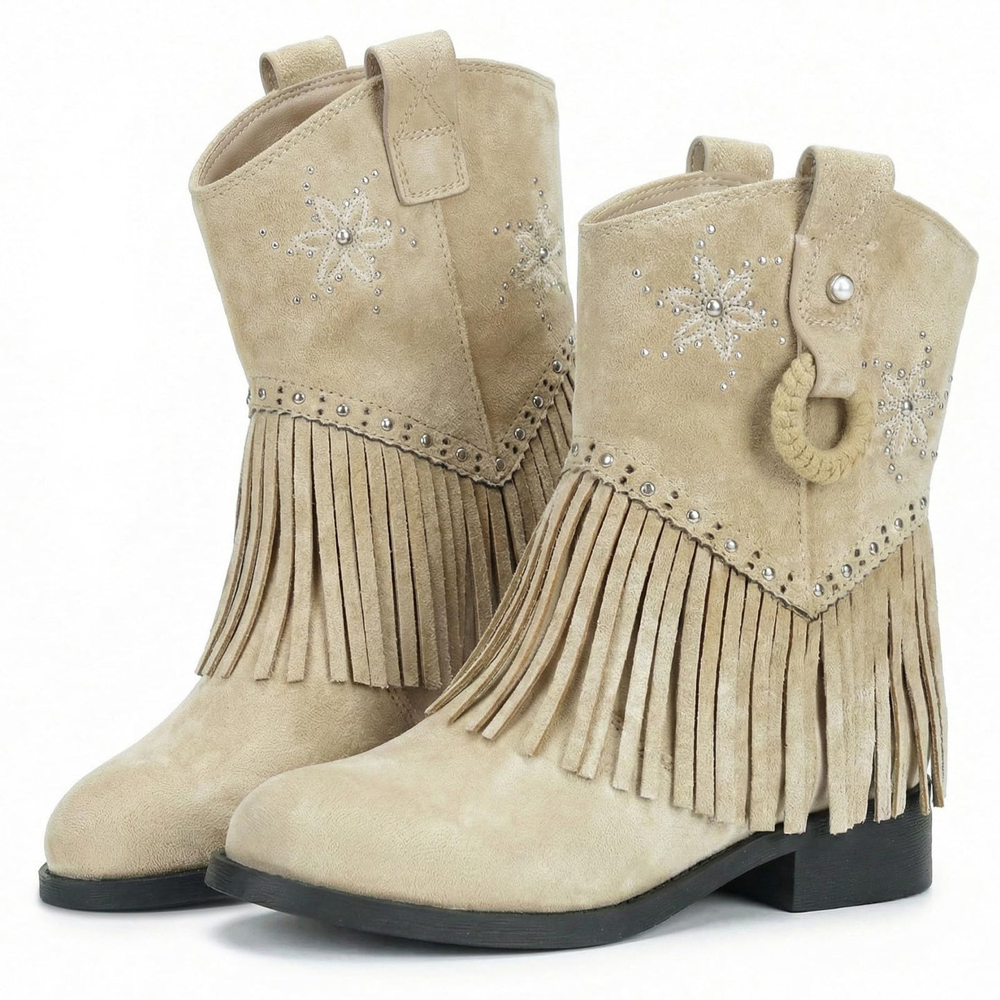 Choiran Fringe Cowgirl Boots for Girls - Floral Cowboy Boots for Little Kid/Big Kid/Toddler, Comfortable Non-Slip Suede Western Shoes for Daily, Rodeo Theme Party, Casual Wear
