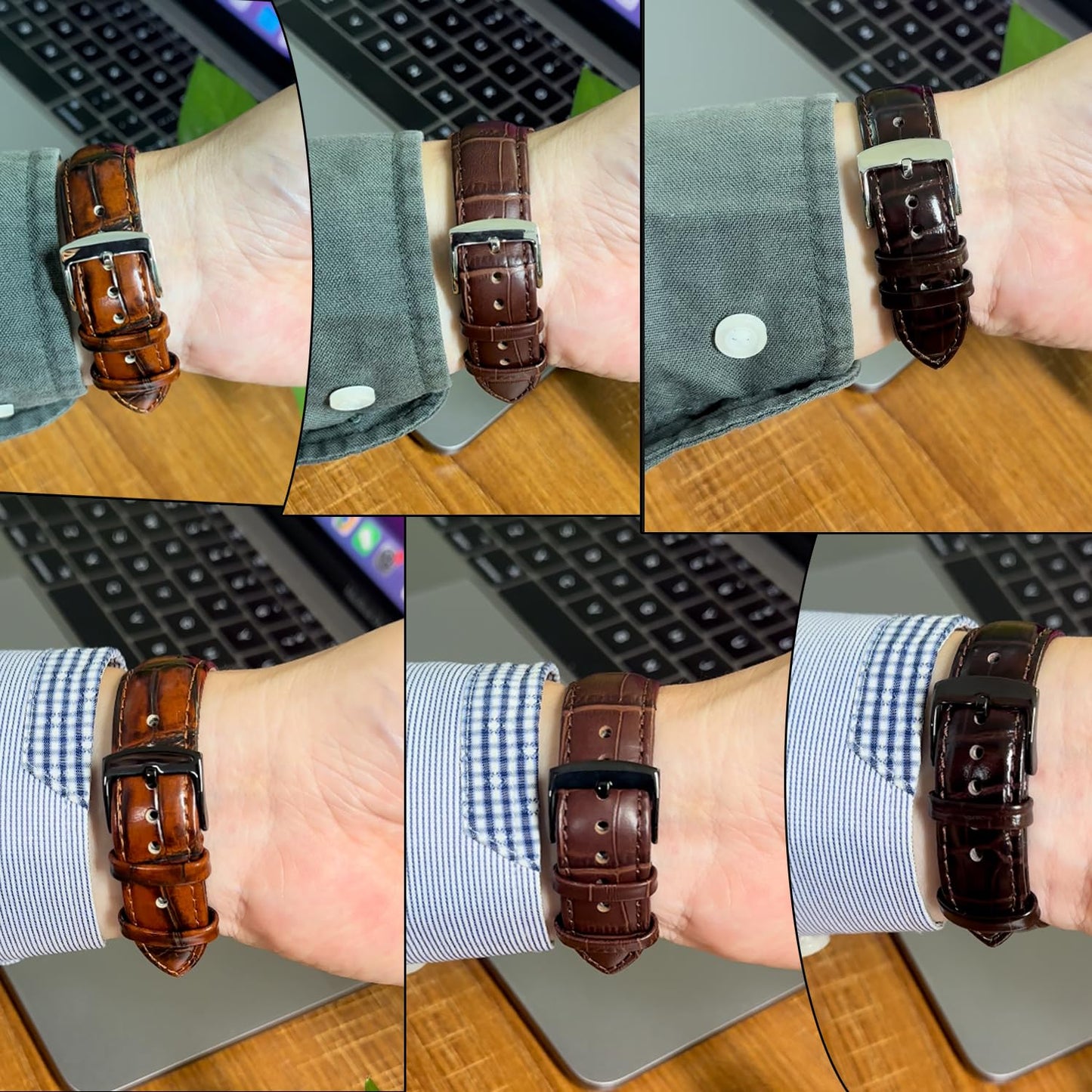 RBIPO 22mm Leather Watch Band Alligator Grain Quick Release Replacement Watch Strap for Men and Women
