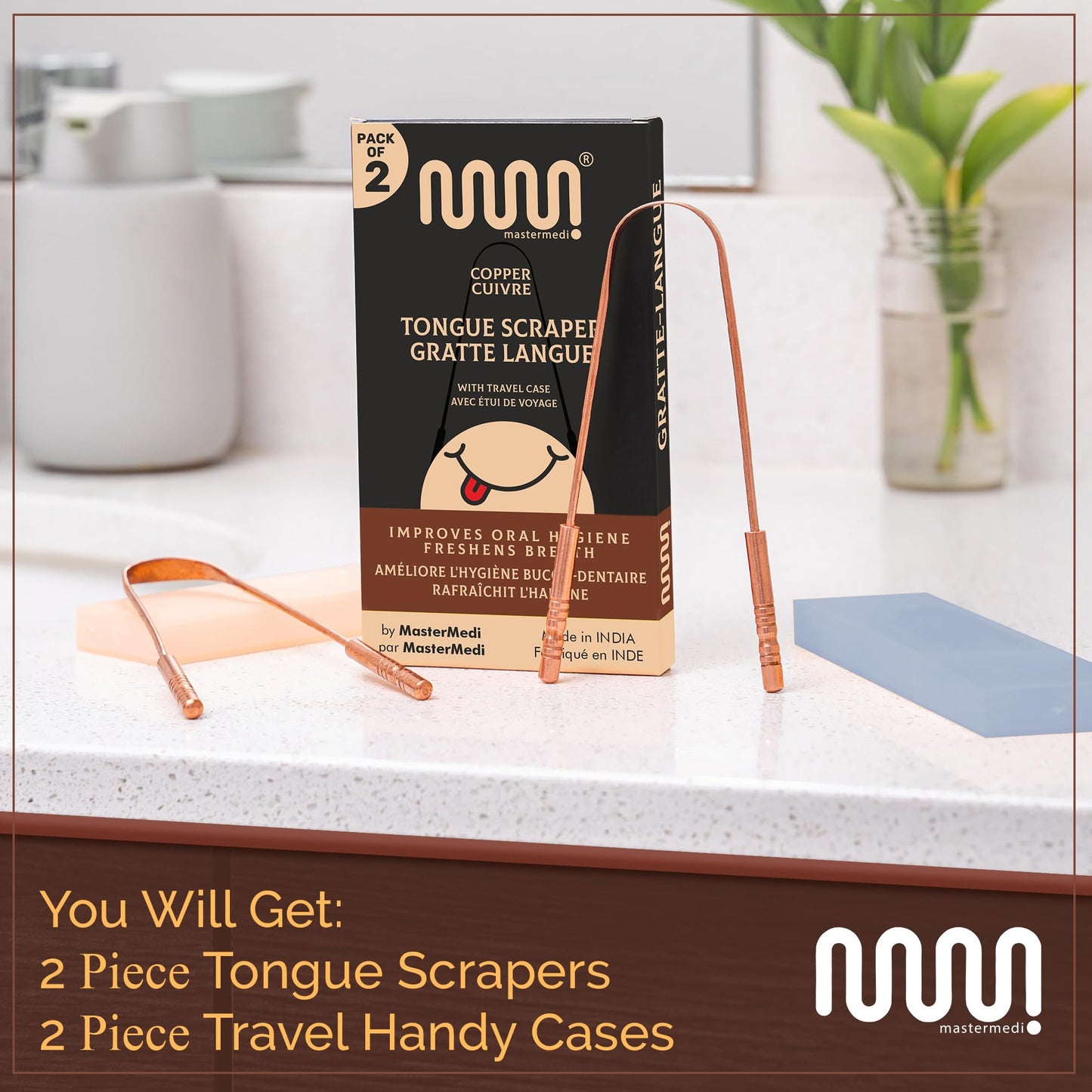 MasterMedi Tongue Scraper with Case Easy to Use Tongue Scraper for Adults, Tongue Cleaner for Oral Care & Hygiene (Single Pack (with Travel Case))