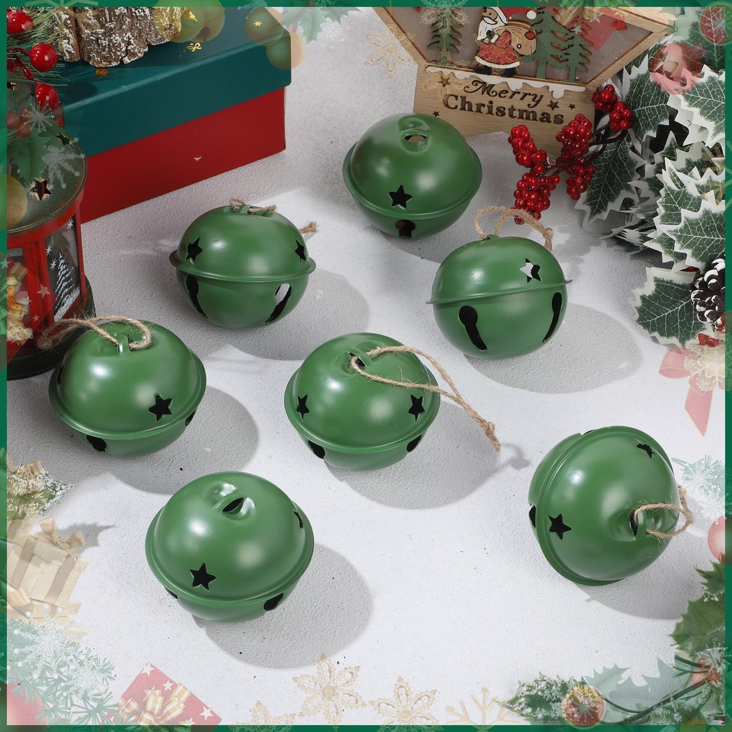 Zhengmy 8 Pcs Jumbo 3.15'' Christmas Star Cutouts Bells for Craft Large Bells Xmas Ornament Christmas Tree Decor (Green)