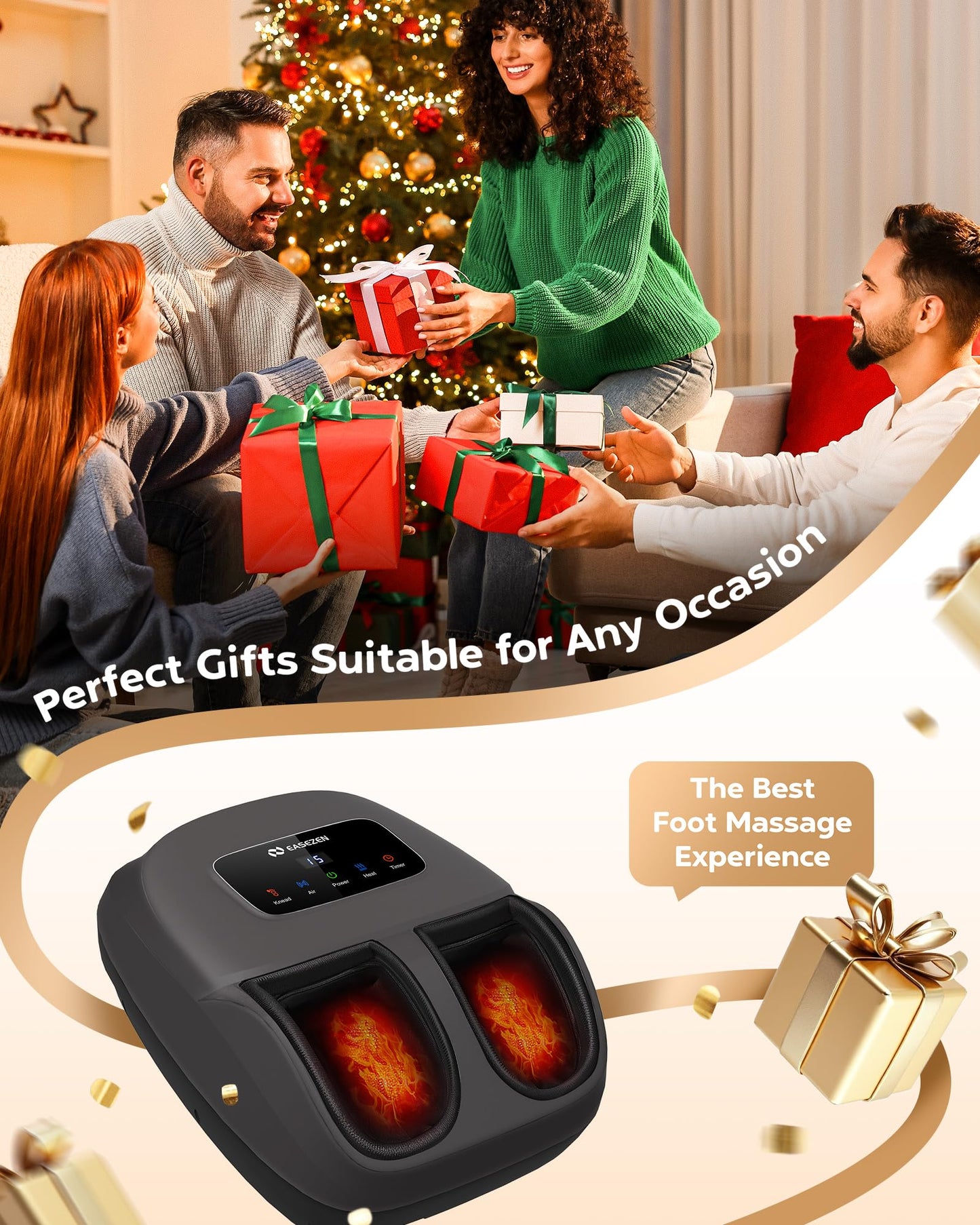 Shiatsu Foot Massager Machine with Heat, 2025 Upgrade Deep Kneading, Full Foot Massager with Remote for Plantar Fasciitis, Neuropathy, Birthday Gifts for Women Mom Men Dad, Up to Foot Size 14