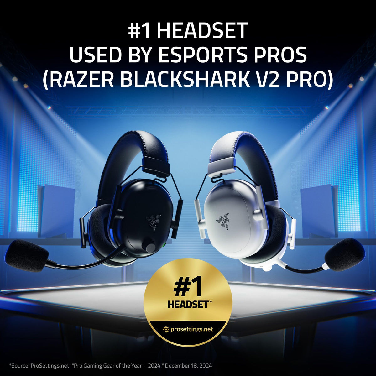 Razer BlackShark V2 Pro Wireless PlayStation Gaming Headset: 50mm Drivers - Super Wideband Mic - Noise Isolating Earcups - For PS5, Nintendo Switch 2, PC, Mac - Bluetooth, USB-C - 70hr Battery - White