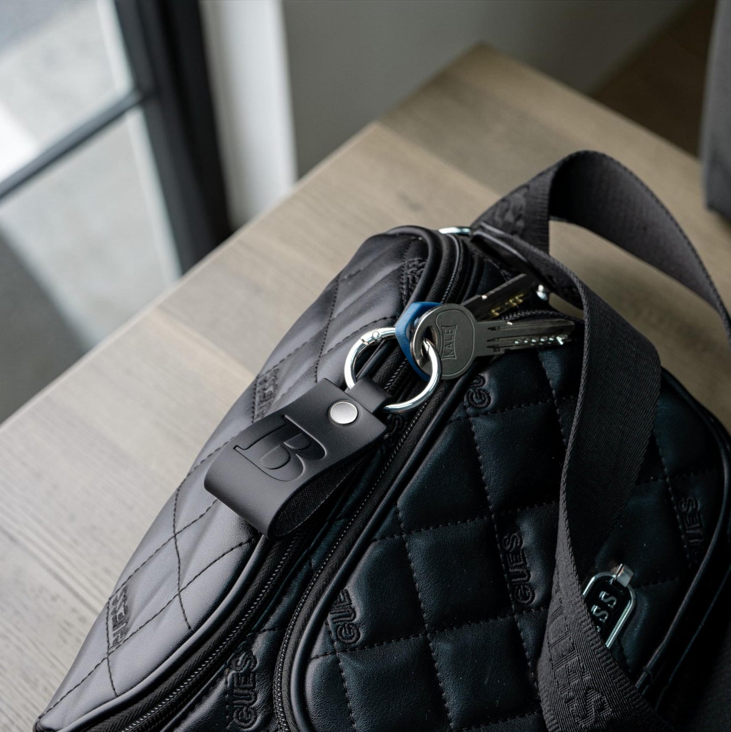 Full Grain Leather Initial Keychain for Men Women, Personalized Alphabet Keychain, Matte Black Gift for Him Her Dad (Black B)