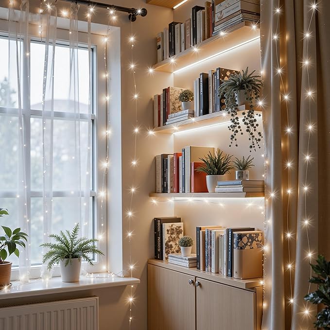 Mlambert LED Fairy Lights Battery Operated with Timer, Rechargeable Mini Twinkle Lights for Christmas Decor Holiday Party, 32.8FT(16.4x2), Cool White