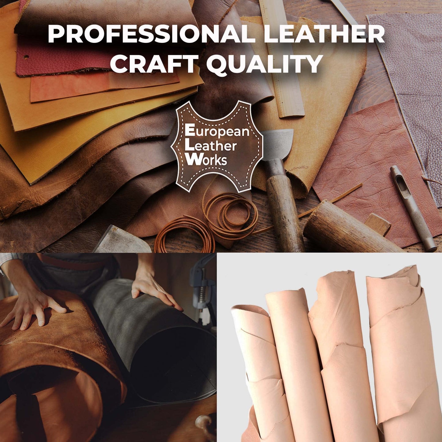ELW 6-7 oz (2.4-2.8mm) Thickness Weight 10"x24" Vegetable Tanned Leather Cowhide Grade AB Full Grain Leather for Tooling, Carving, Engraving, Molding, Embossing, Stamping, & Dyeing