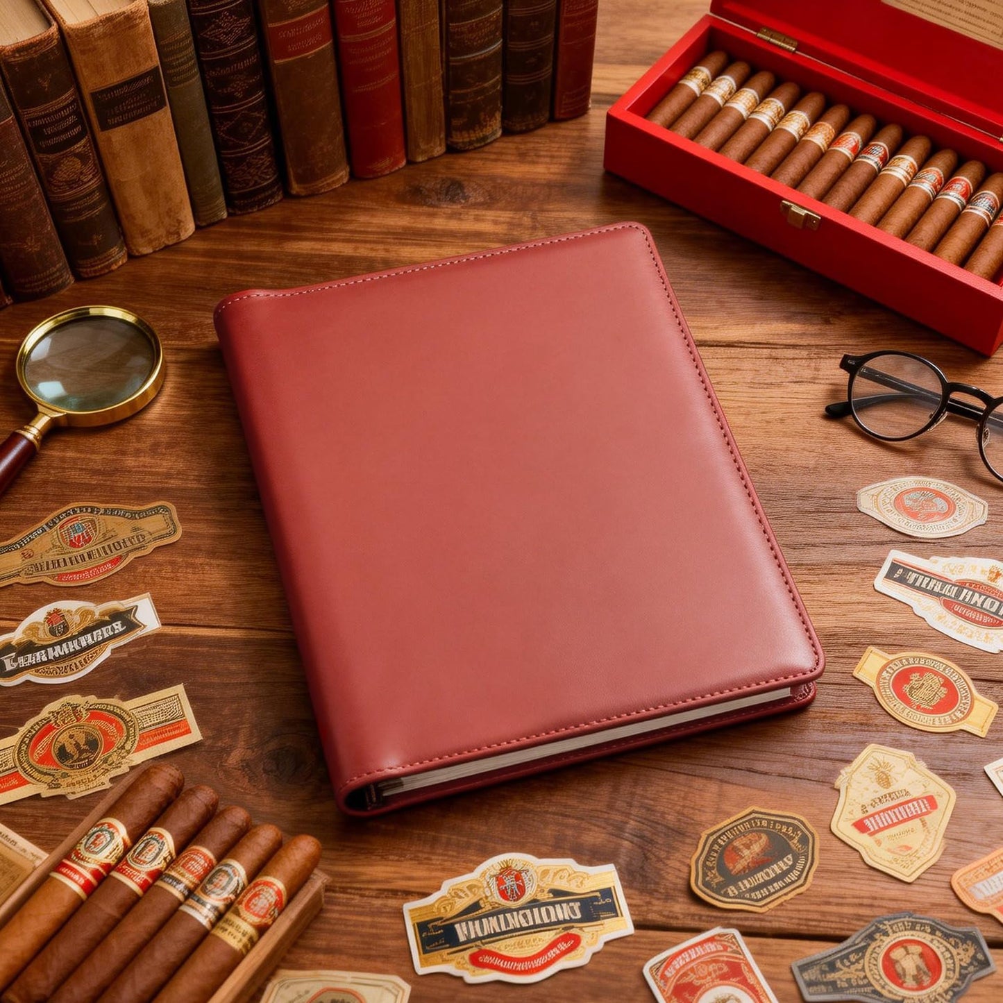 Cigar Label Album Binder, 50-Sheet Refillable Collector Book Holds 1000 Cigar Bands, PU Leather Hard Cover Cigar Label Storage Organizer, 12.6" x 10.6" Durable Display Folder for Cigar Lovers