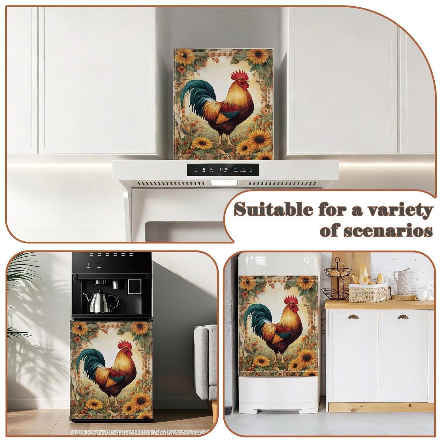 Rooster Sunflower Dishwasher Cover Panel Magnetic,Farmhouse Floral Dishwasher Magnet Decorative Cover for Refrigerator Kitchen Home Decor Reusable Waterproof 23x26 Inch