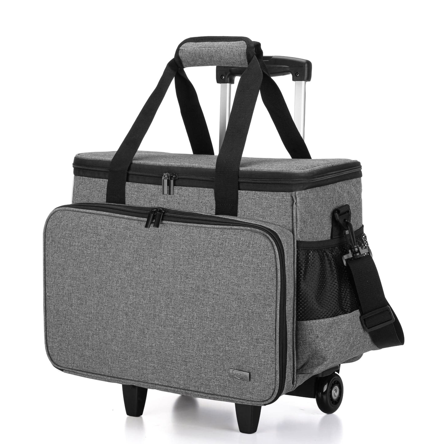 LUXJA Sewing Machine Case with Detachable Dolly and Removable Bottom Pad, Rolling Tote Fits Most Standard Machines, Gray