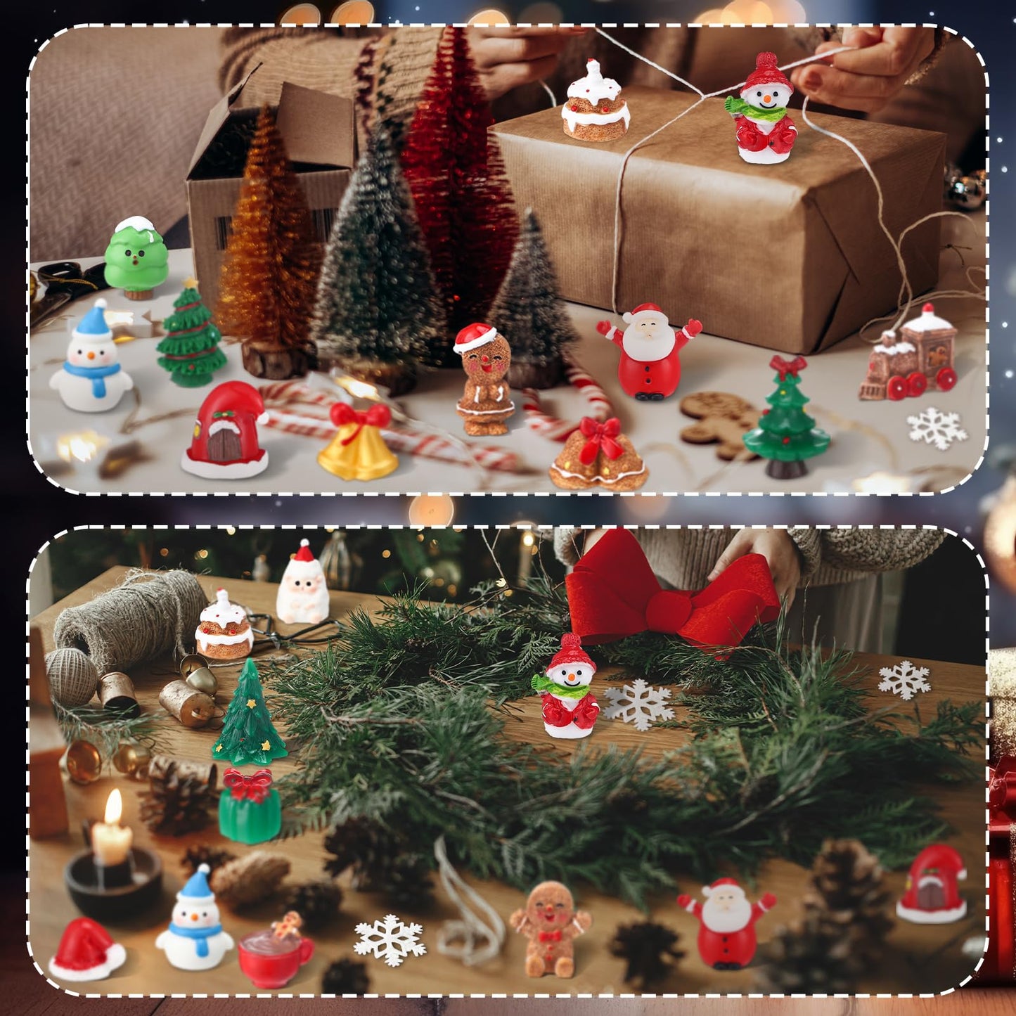 Soulchen 65 Pcs Christmas Miniature Figurines for Crafts Mini Santa Snowman Resin Charms Ornaments Bulk Snowflake Xmas Tree Reindeer Goodie Bag Fillers Gifts for Christmas Winter Party Decoration DIY