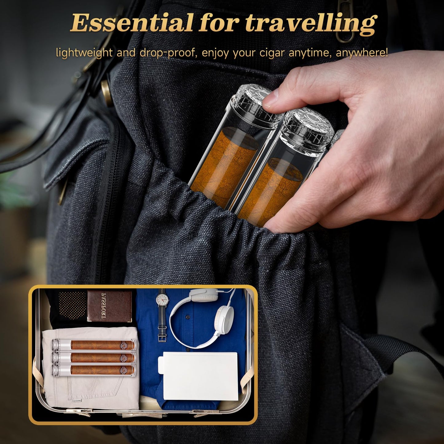 KEJIAR Cigar Tube, 3 Cigar Travel Cigar Case with Gel Cigar Humidifier and Airtight Silicone Seal, Cigar Case Gift for Men (2)