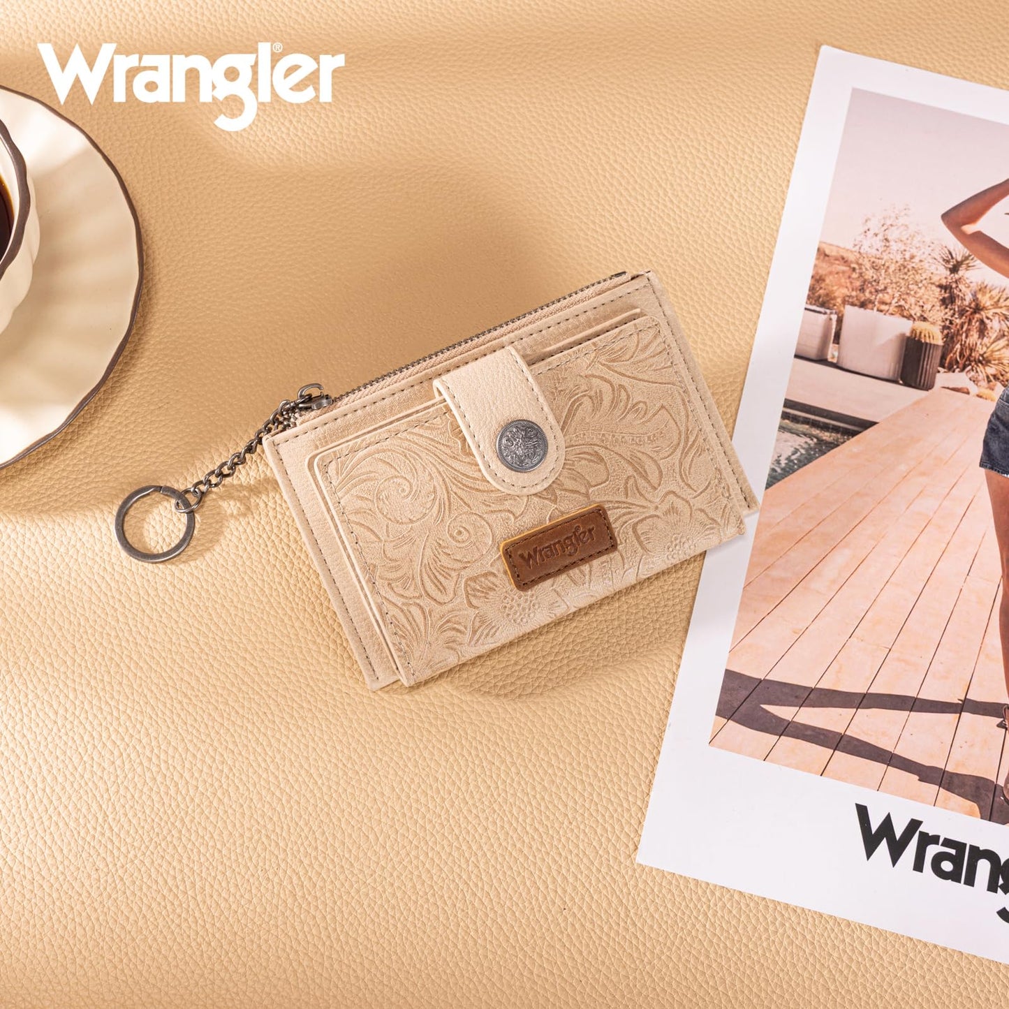 Montana West X Wrangler Small Ladies Wallet Rfid Blocking Credit Card Holder Simpl Womens Wallets Minimalist & Compact Keychain Card Organizers with Zipper Coin Pocket WG338-W099TN