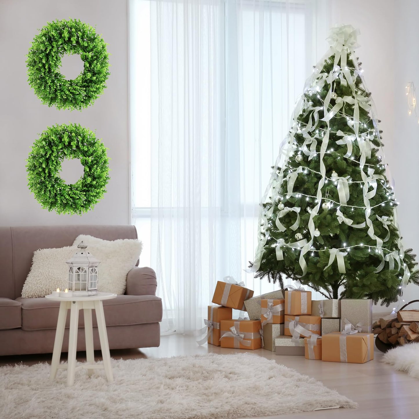 DUZYXI Boxwood Wreath Artificial Preserved for Garden Front Door, The Green Boxwood Wreath Will Keep Your Door, Walls, and Windows Fresh All Year Round and is an Great Home Decor -20 INCH