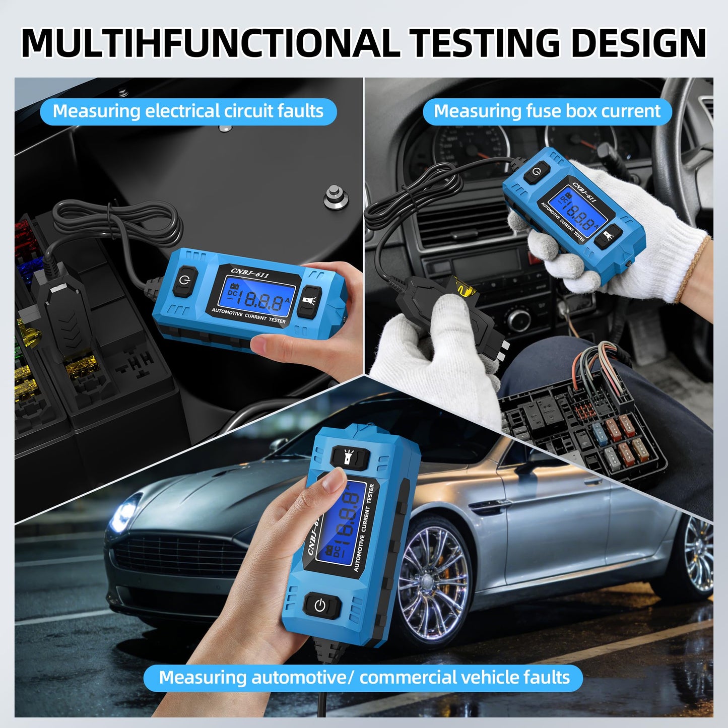 Joinfworld Car Fuse Tester Automotive Circuit Fault Probe Tester 20A 48V with Led Display & Front Lighting Car Relay Fuse Checker for Current Circuit Testing(No Battery Included)