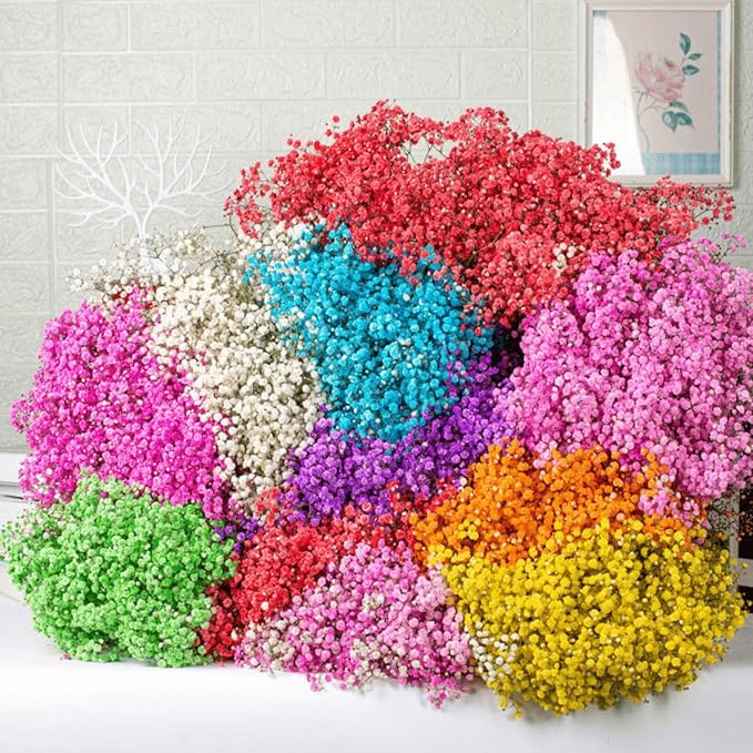 Dried Babys Breath Flowers Bouquet-17 Inch 2500+ Ivory Dark Blue Dried Flowers, Natural Dry Flowers for Wedding Flowers, Table Vase Decor, DIY Wreath Floral, Home Office Party Garden Decoration