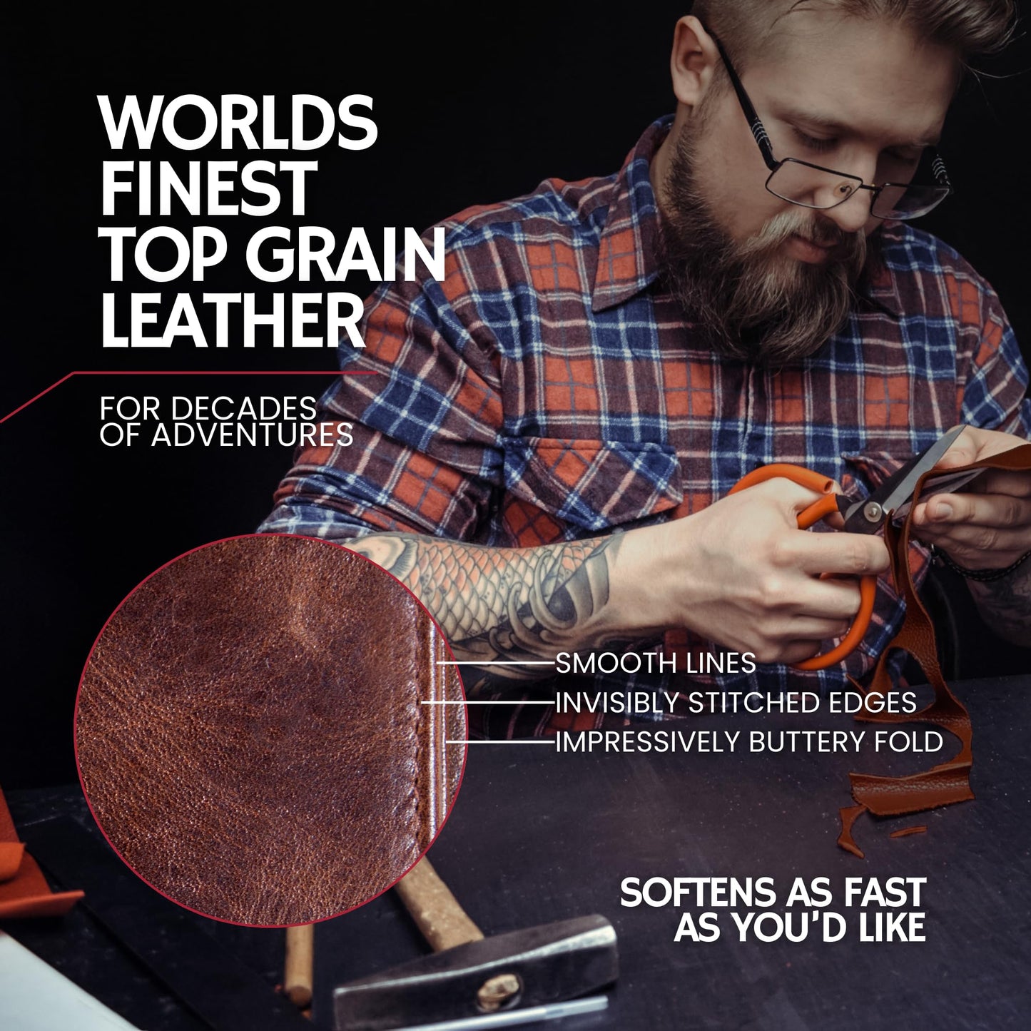 BULL GUARD Best Leather Men's RFID Trifold Wallet With ID Great Outdoor Wallet Durable Top Grain Leather Forest Brown, Double Cash Comparment with Secret Pocket, Compact & Secure Design, In Gift Box