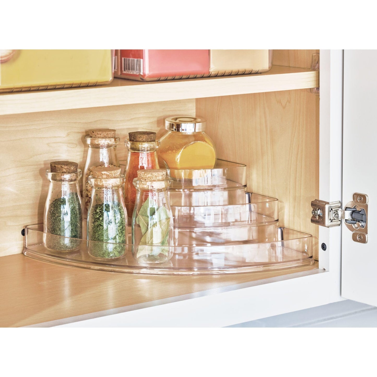 iDesign Recycled Plastic 3-Tier Stadium Spice Rack Organizer for Kitchen, Fridge, Freezer, Pantry and Cabinet Organization, The Linus Collection – 6.25" x 4" x 1.25", Clear