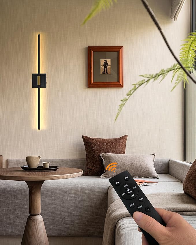 Battery Operated Wall Sconces with Remote Control, Dimmable Wall Sconces Set of Two, 3000K-6500K LED Wireless Picture Lights for Wall, Bedroom, Hallway, Living Room, 350°Rotate, 24.4 Inch(2 Pack)