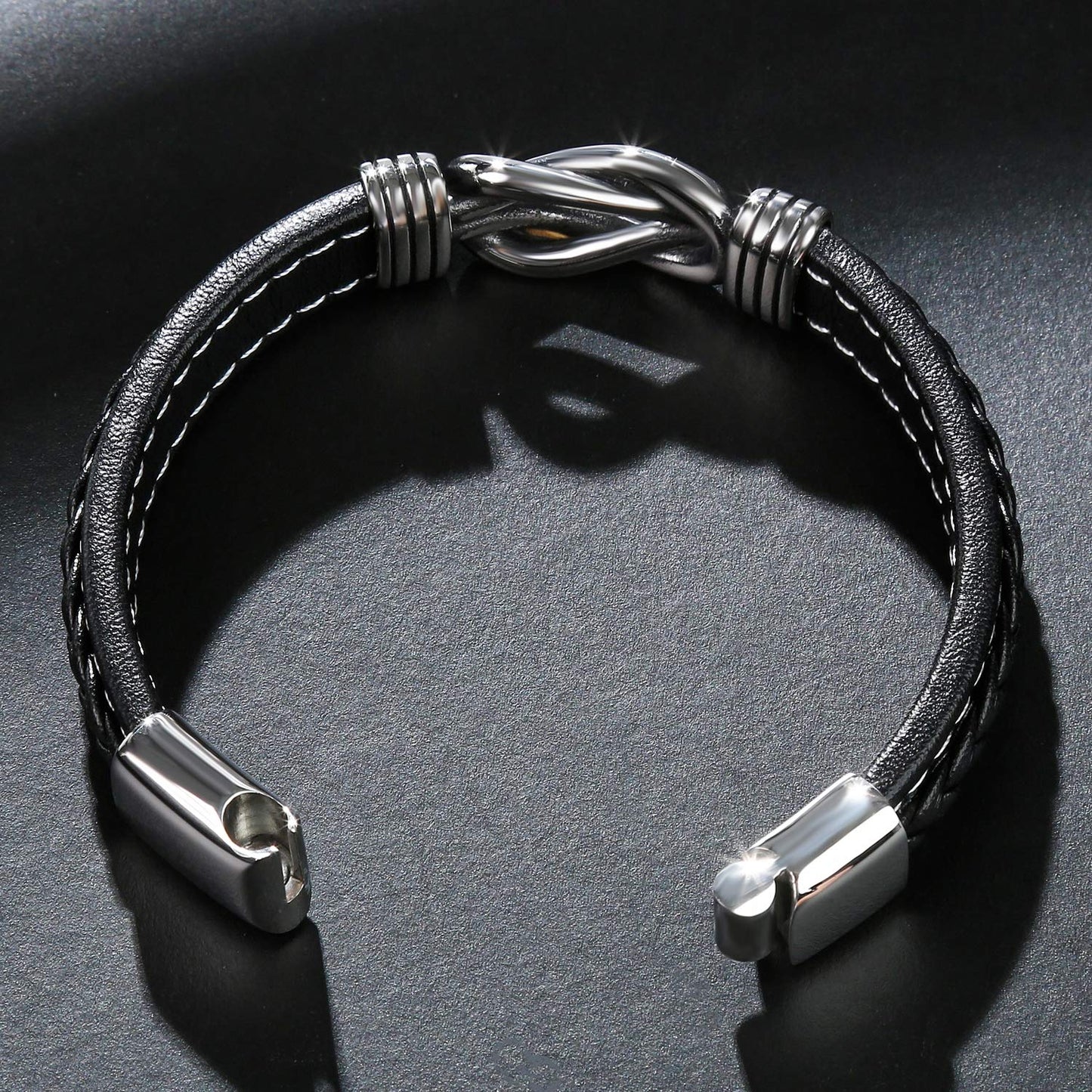 LJWVX Mens Leather Bracelet,Braided Leather Wristband Cuff Bracelets Stainless Steel Clasp,Jewellery Gift for Men Black 8.5inch