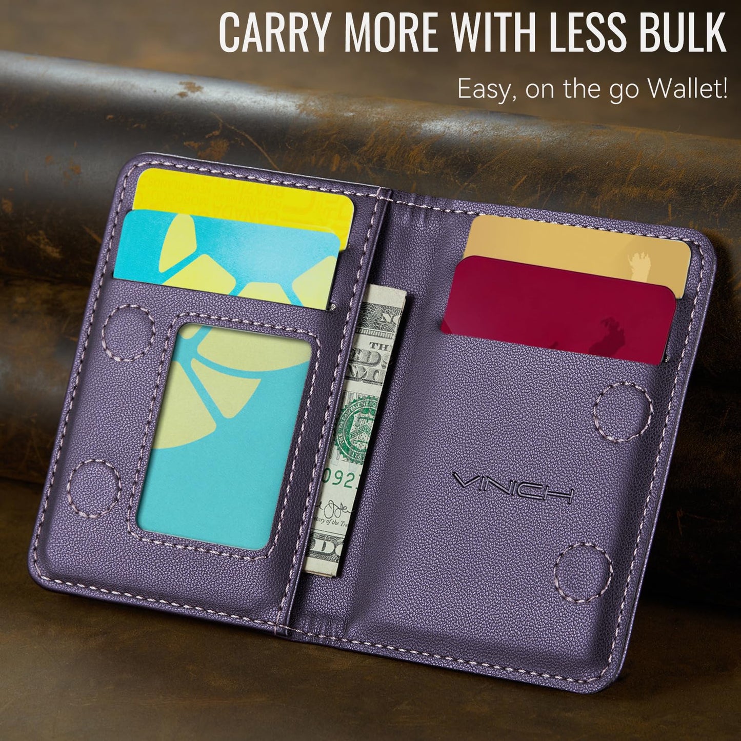 Vinich for MagSafe Wallet Magnetic RFID Blocking Card Holder Compatible with MagSafe Phones and Cases, Strong Magnet Minimalist Phone Wallet for iPhone 17/16/15/14/13/12/ Pro/Max/Plus, Purple