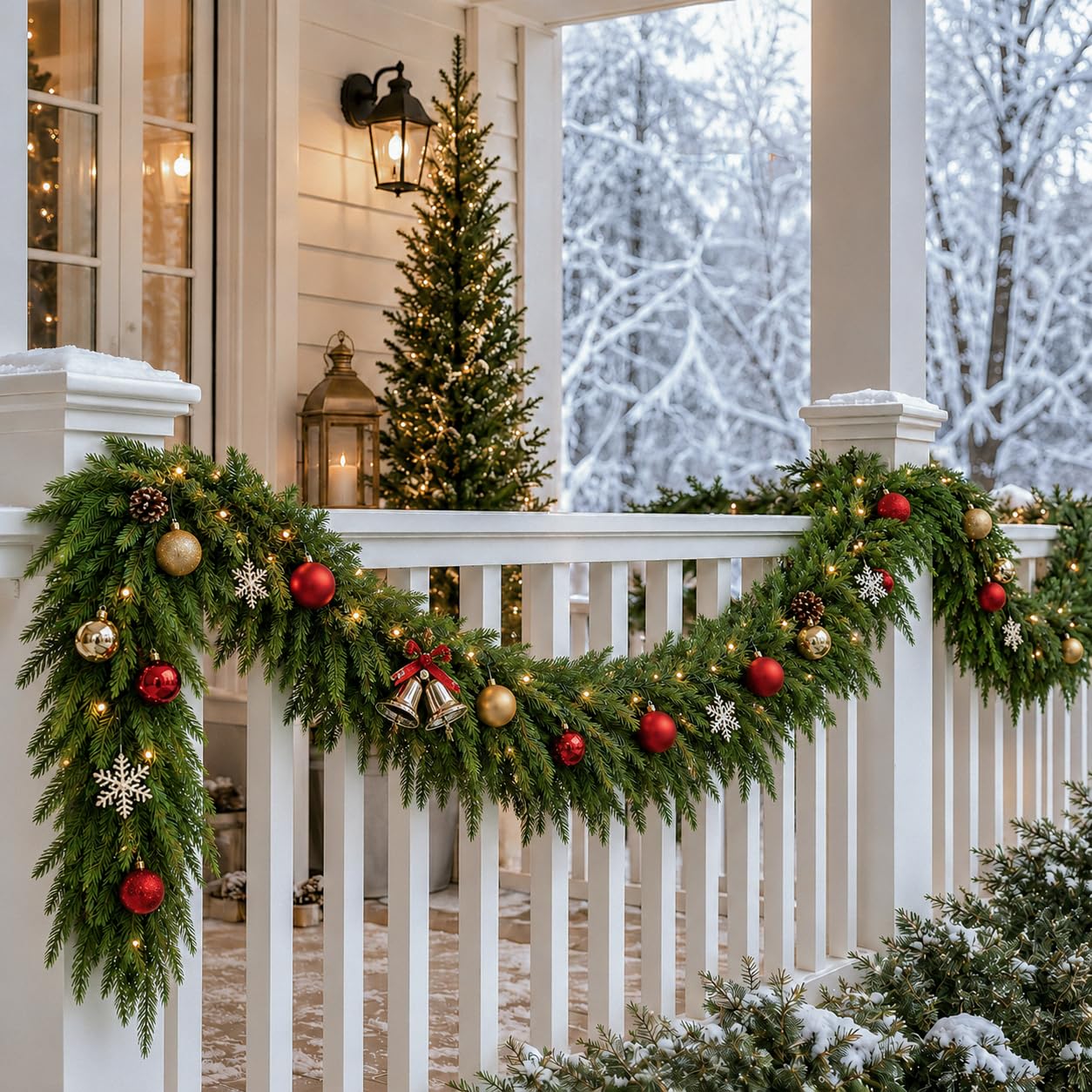 FesNiva 2 Pcs Artificial Norfolk Pine Garland – Winter Greenery Garland for Christmas Decorations, Ideal for Mantle, Table, Fireplace & Holiday Home Decor (9 FT)