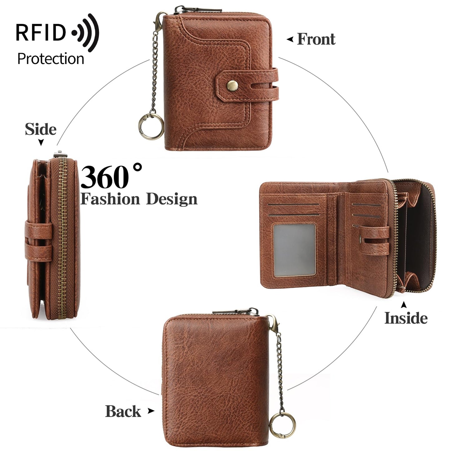 GOIACII Wallets for Women RFID Blocking Soft Leather Coin Purse Bifold Small Credit Card Holder Brown