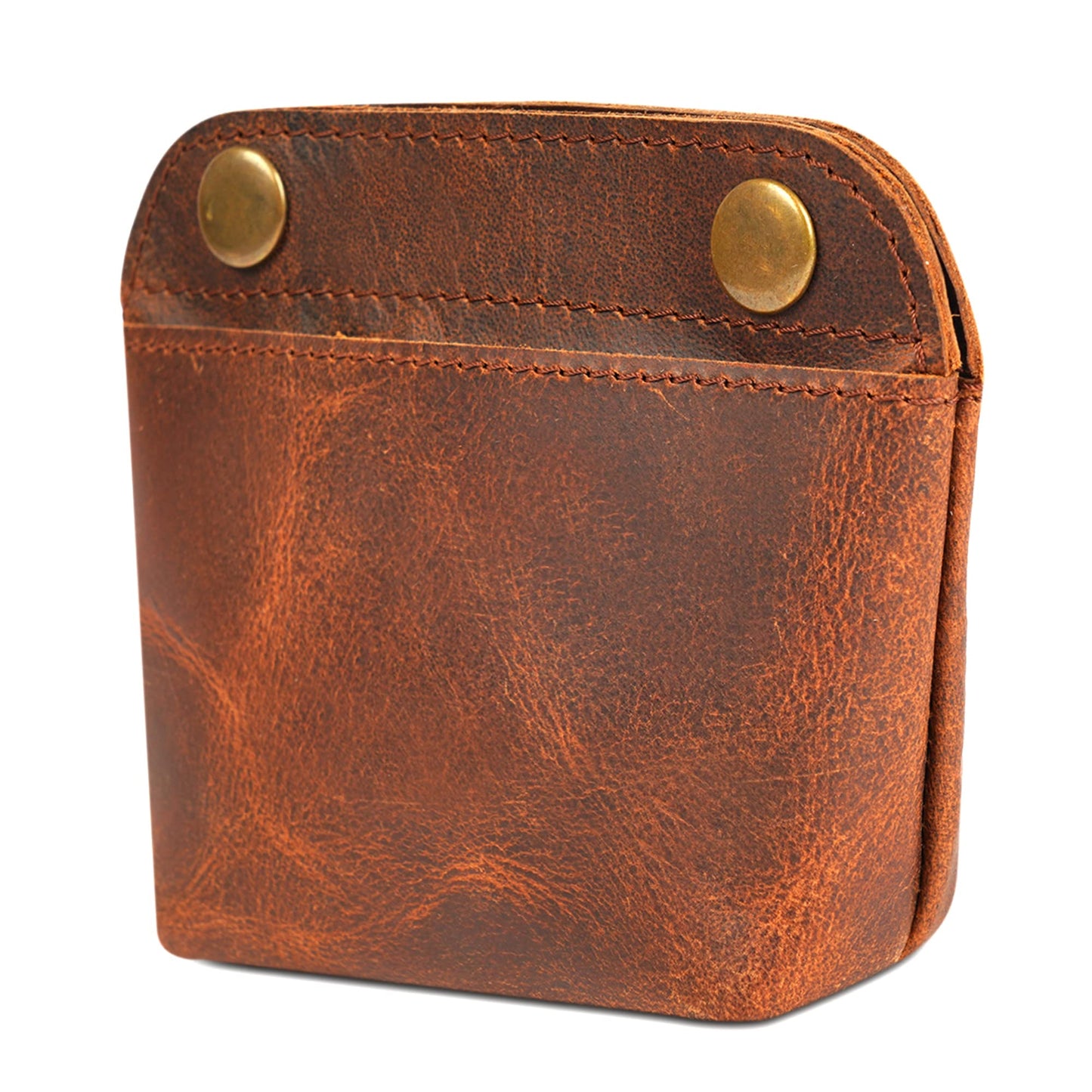 CestAntiQ, Handmade Leather Double Snap Pouch, Coin Purse, Cash & Card Holder, Makeup Bag, Cable Organizer - Minimalist Leather Snap Wallet, Durable Clasp Pouch for Travel & Accessories