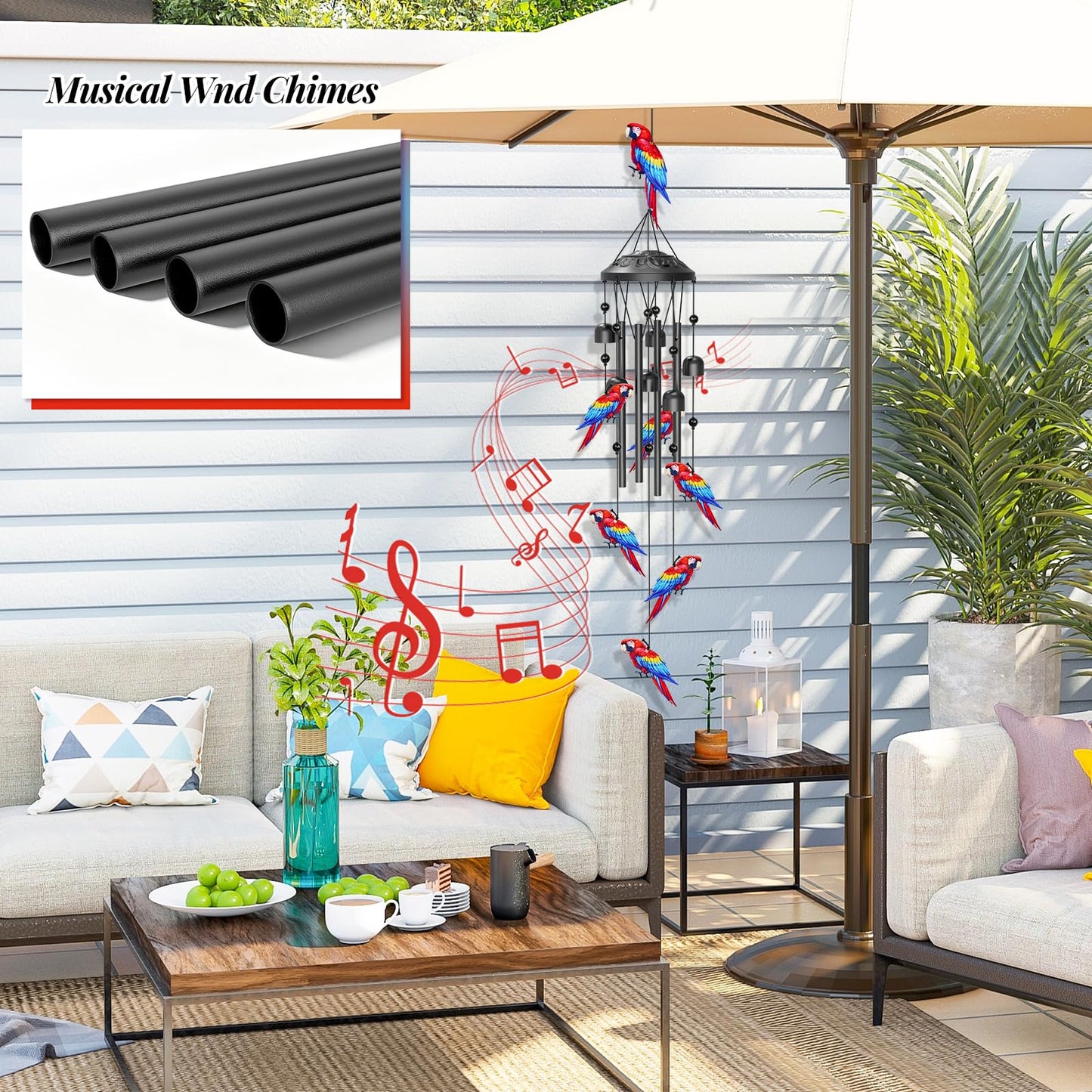 VeyFolzin.st 35" Wind Chimes for Outside, Hand-Tuned Aluminum Windchimes with 6 Bells & Parrot Decor, Rustproof Metal Chimes for Garden Patio Porch, Sympathy Memorial Gift for Mom Women(Parrot)