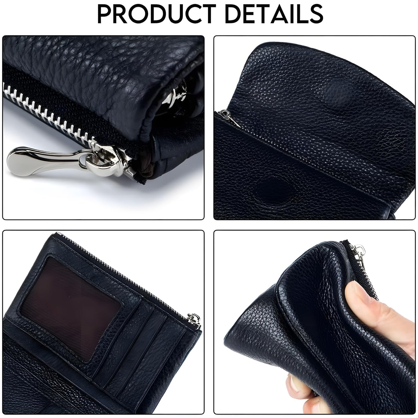 Unisex Pebble Leather Wallet, 5.3In Short Genuine Leather Coin Card Holder, Two zippered pockets, Unisex Clutch Bags, Can Hold Coins, Cards, Id Cards (Gold)