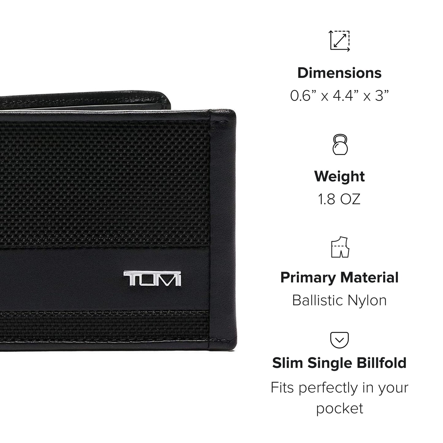 TUMI - Alpha Slim Single Billfold - Men's Ballistic Nylon Wallet - Hidden Card Pocket - Black