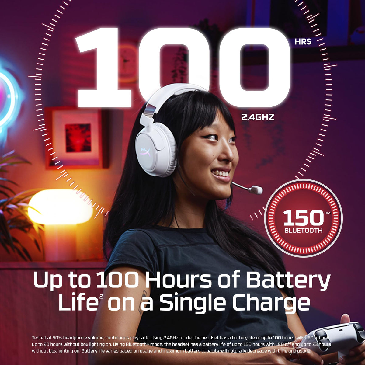 HyperX Cloud Flight 2 – Wireless Gaming Headset, Customizable RGB Lighting with Removable Earcup Plates, up to 100 Hours of Battery Life, 2.4GHz & Bluetooth, Multi-Platform Compatibility - White