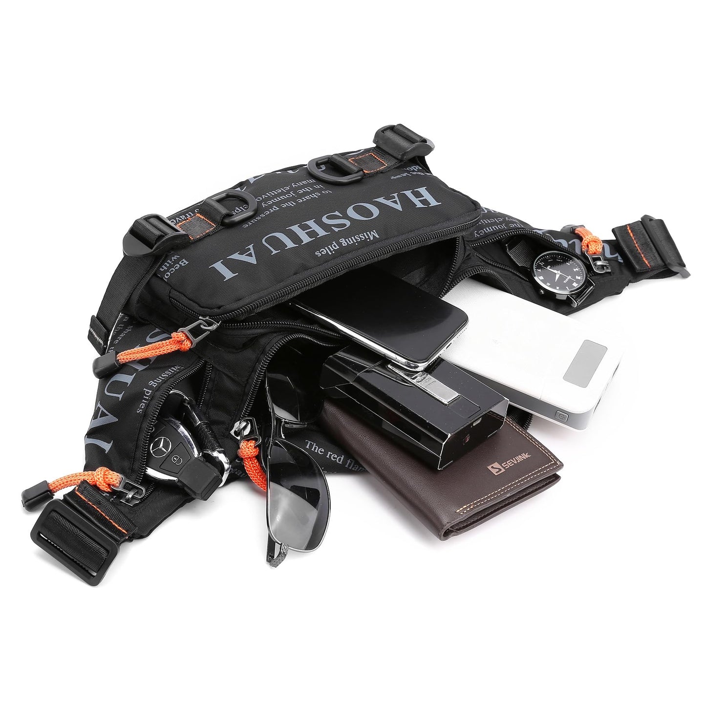 Fanny Pack for Men Women Waist Bag with Headphone Jack Utility Hip Belt Pouch Crossbody Bags Bumbag for Cycling Hiking Walking Fishing Black02