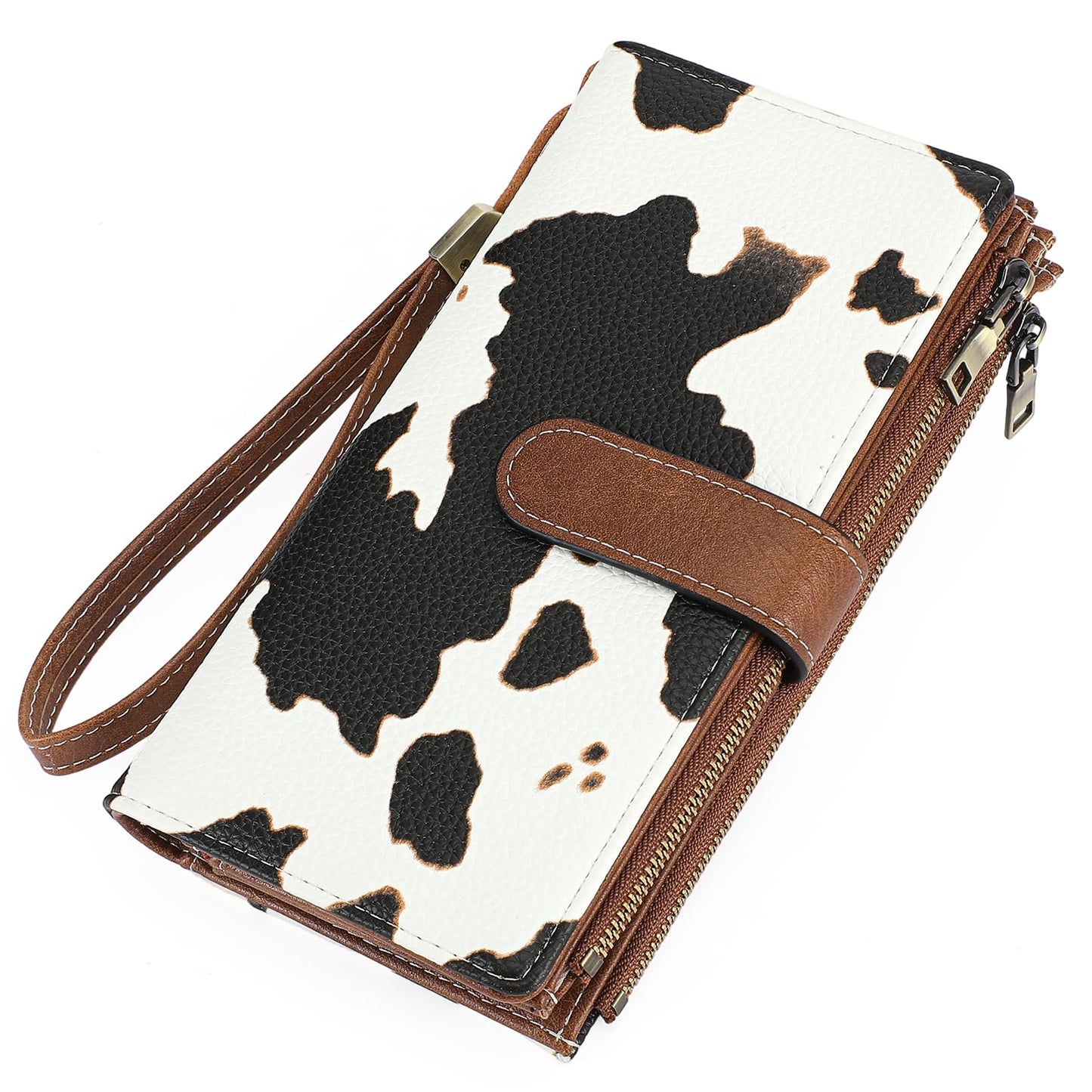 GOIACII Wallet for Women Large Wristlet Purse Trifold Clutch Cow Print