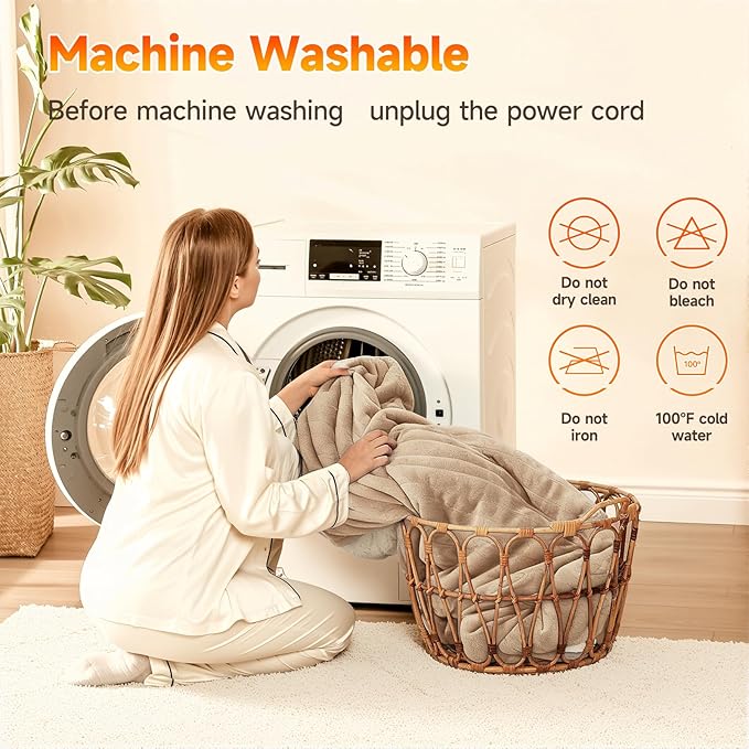 Heated Blanket Electric Blanket Twin 62"x84" Fast Heating Electric Blanket with 10 Heat Levels & 10 Hours Auto-Off Overheat Protection Cozy Soft Flannel Heated Throw Blanket