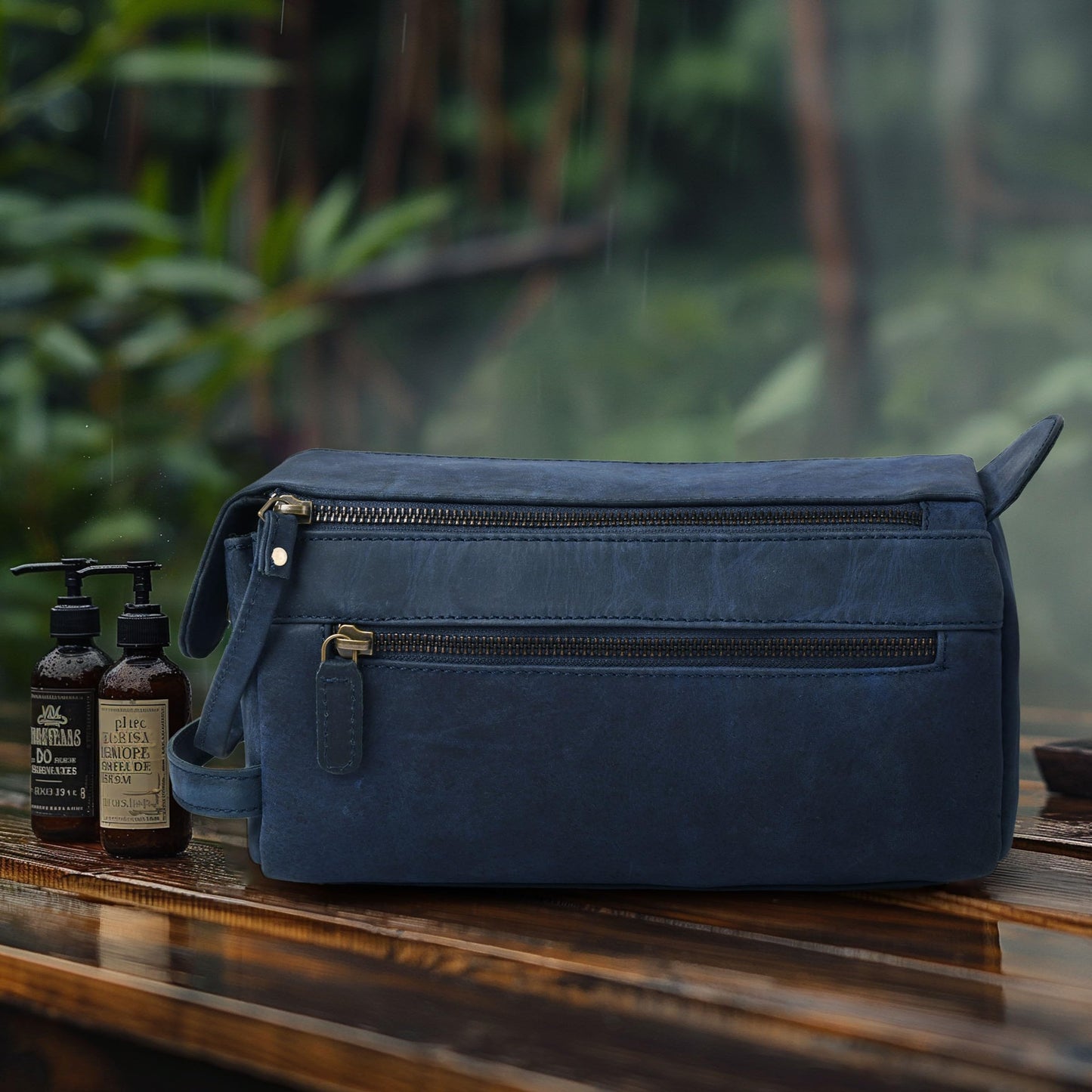 LEATHER VILLAGE Genuine Leather Travel Toiletry Bag - Water-Resistant Dopp Kit for Toiletries, Large Shaving Bag & Bathroom Organizer - Gift for Men & Women - Royal Blue