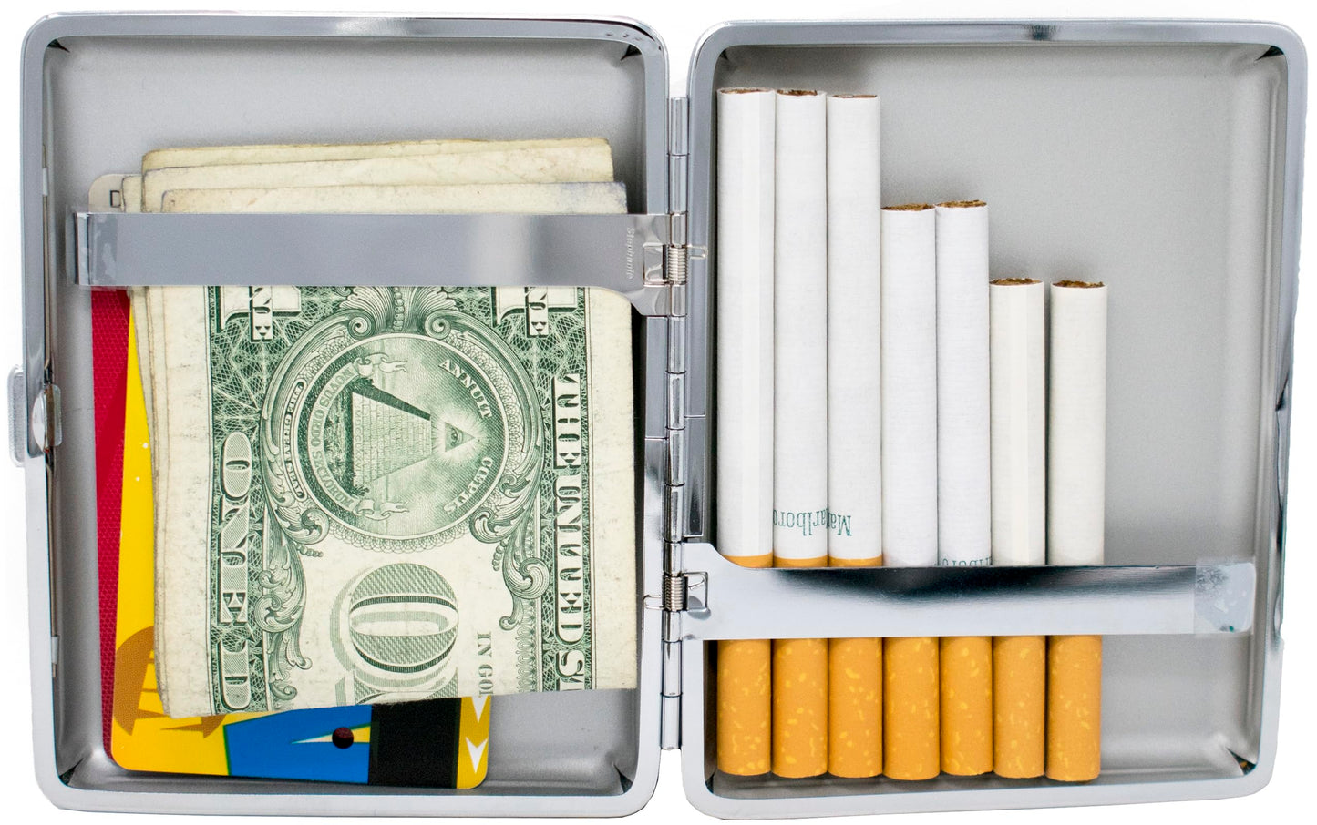 Set of 2 Metal-Plated 100s Leather Cigarette Case & Stash Box (Crocodile Black)