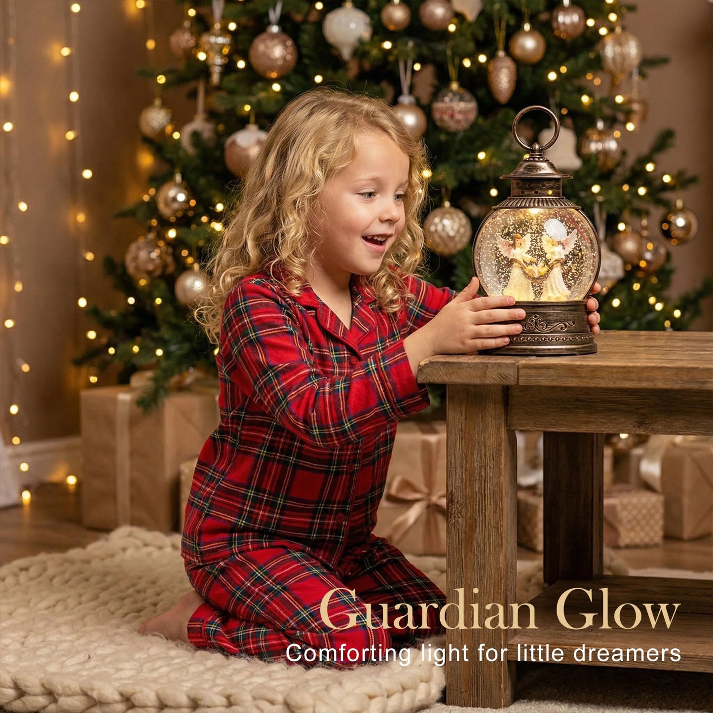 SMOOTHWIND 9.7'' Christmas Angel Snow Globe, Musical Lighted Water Lantern, Retro Decoration with Swirling Glitter, USB Powered and Battery Operated, Xmas Home Décor Gift (Baby Jesus with Angel)
