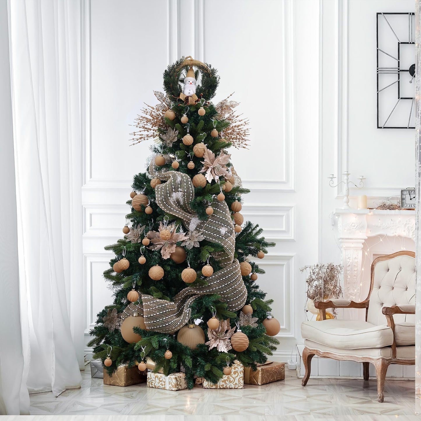 24 Pack Christmas Tree Ornaments - Artificial Flowers Glitter Berry Stems Christmas Floral Picks Branches for Xmas Tree Decorations Vase Filler Holiday Wedding Party Home Decor (Champagne)