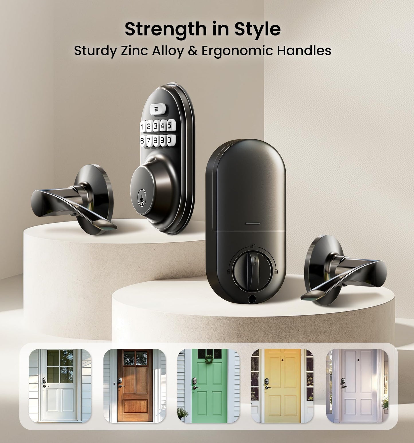 Veise Keyless Entry Door Lock with 2 Lever Handles - Electronic Keypad Deadbolt, Auto Lock, Back Lit & Easy Installation Design, Front Door Handle Sets, Satin Nickel