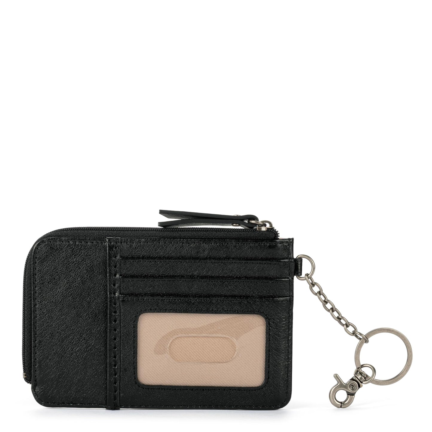 The Sak Iris Wallet in Leather, Elevated Card Holder with Keychain, Black Leaf Embossed II