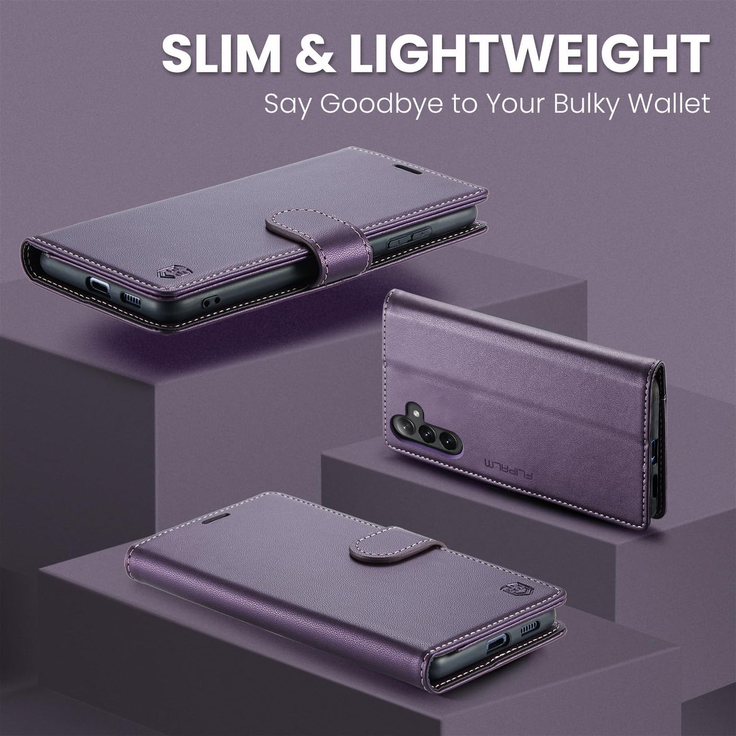 FLIPALM Wallet Case for Samsung Galaxy S25 Plus/S25+, RFID Blocking Credit Card Holder, PU Leather Folio Flip Kickstand Protective Shockproof Cover for Galaxy S25 Plus (Purple)