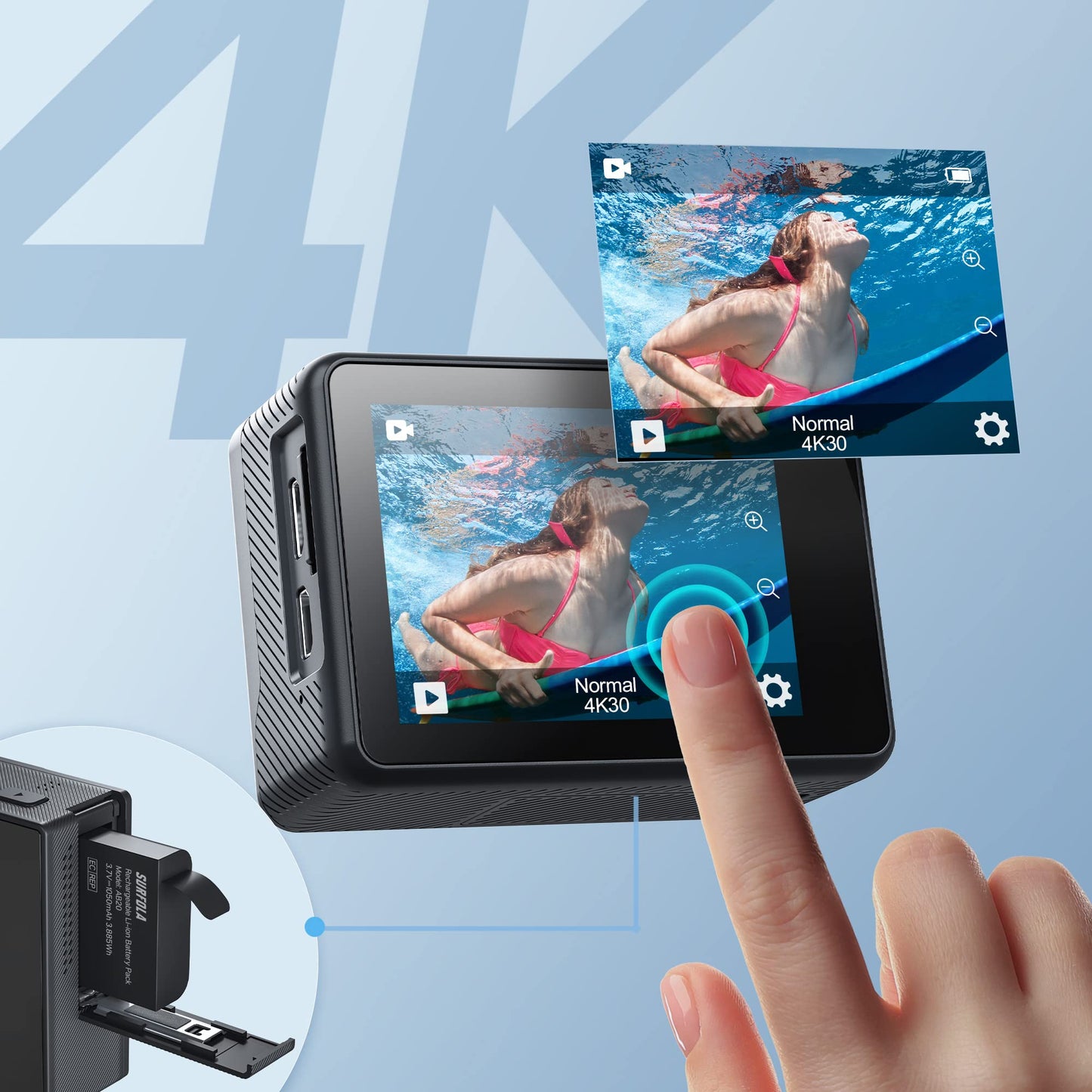 Waterproof Action Camera 4K-Ultra HD 60FPS 24MP 40M Underwater Helmet Vlog WiFi Camera,8X Zoom Touch Dual Screen EIS Stabilization Cam/Wireless Mic/Remote Control/Battery*2/Charger/Accessories Kit