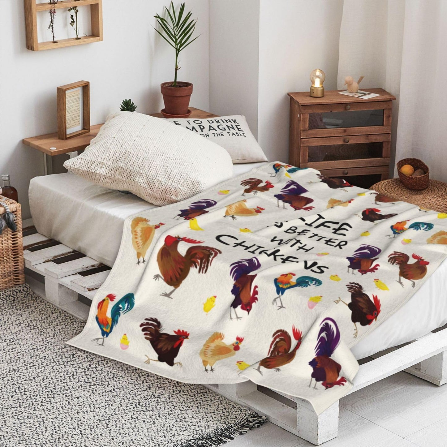Chicken Blanket Rooster Flannel Throw Blanket 60"x50" Blanket for Adult and Kids Decorative Blankets Funny Soft Cozy Blanket