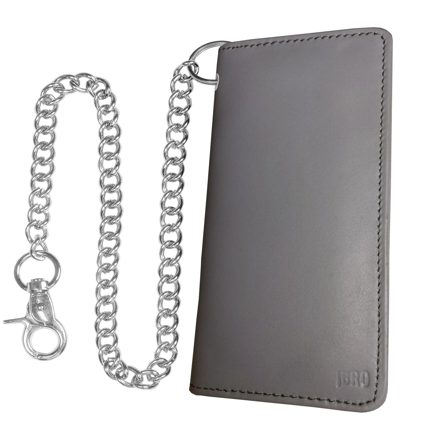 CLASSIC Motorcycle Chain Wallet for Men – Premium Cowhide Leather, RFID Bi-Fold Biker Wallet with Heavy Duty Chain for Bikers Truckers & Hunters, Credit Card Money Organizer Long Wallet Aniline Grey