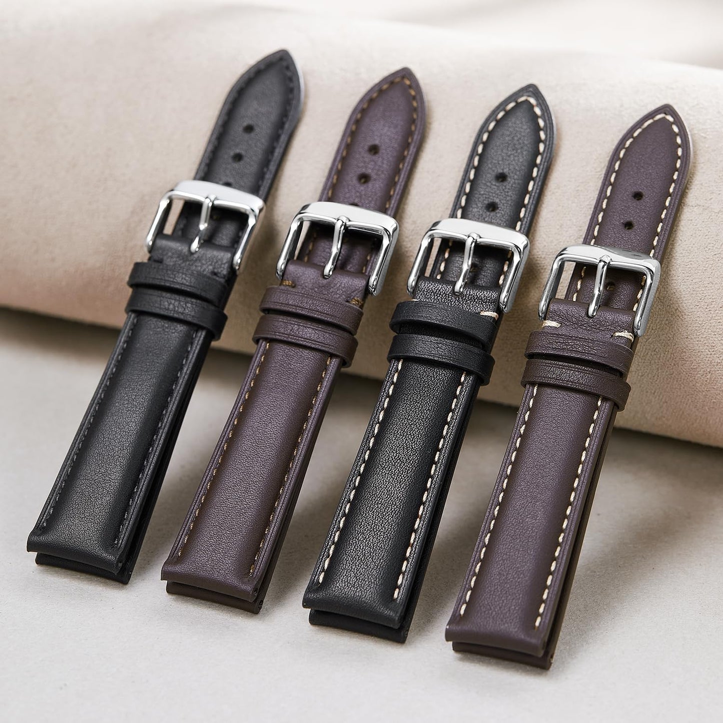 Afany Leather Watch Band 22mm for Men and Women, Quick Release Watch Strap, Black Replacement Watchband